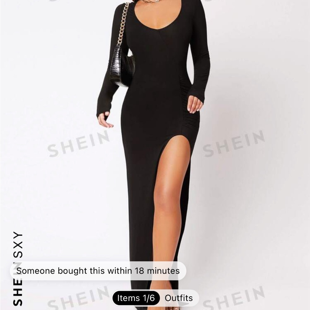 Long black dress with leg slit shein